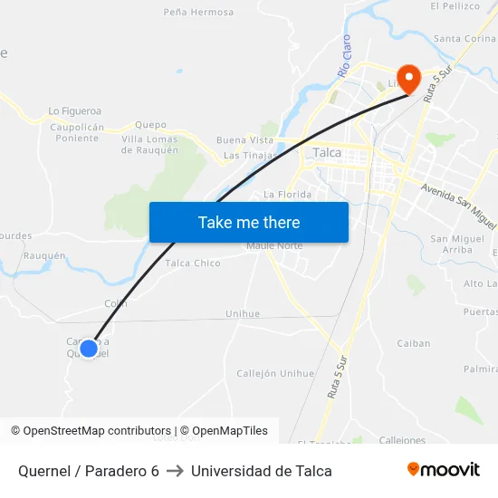 Quernel / Paradero 6 to Universidad de Talca map