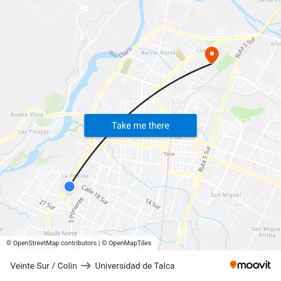 Veinte Sur / Colin to Universidad de Talca map