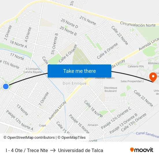 I - 4 Ote / Trece Nte to Universidad de Talca map