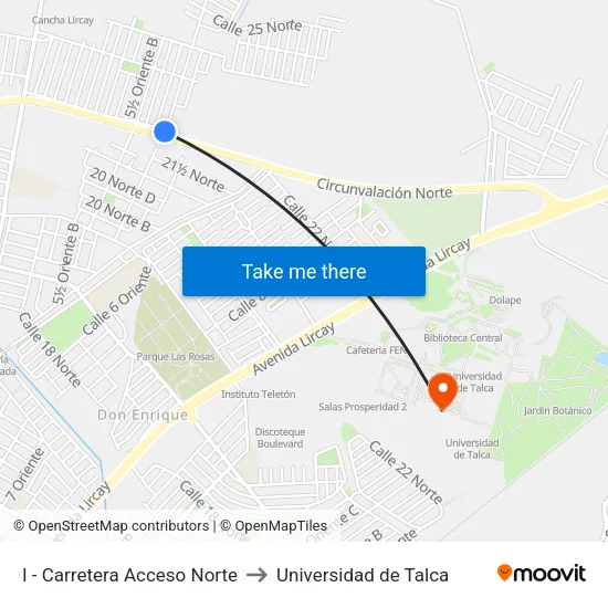 I - Carretera Acceso Norte to Universidad de Talca map