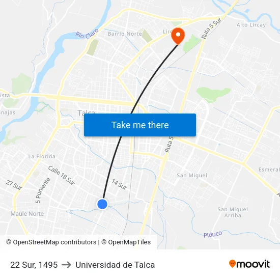22 Sur, 1495 to Universidad de Talca map