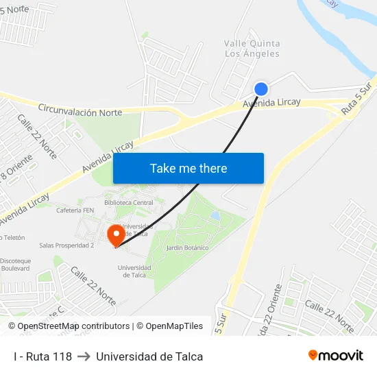 I - Ruta 118 to Universidad de Talca map