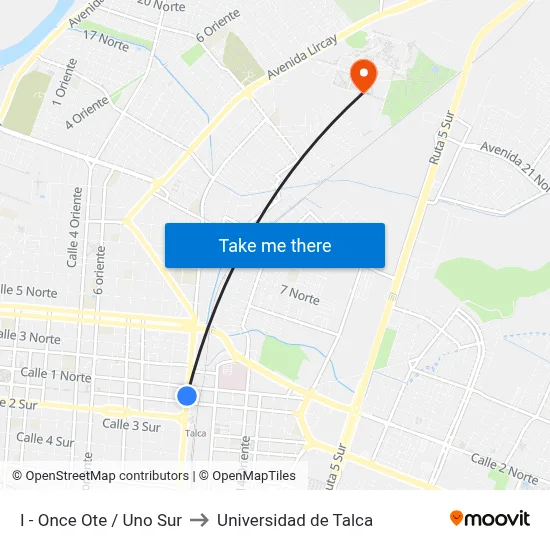 I - Once Ote / Uno Sur to Universidad de Talca map