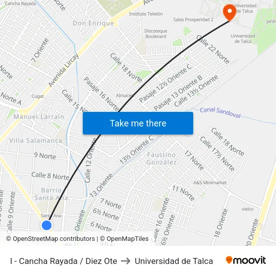I - Cancha Rayada / Diez Ote to Universidad de Talca map