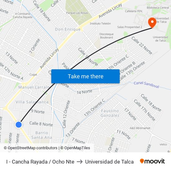 I - Cancha Rayada / Ocho Nte to Universidad de Talca map