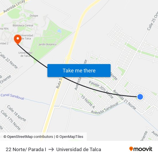 22 Norte/ Parada I to Universidad de Talca map