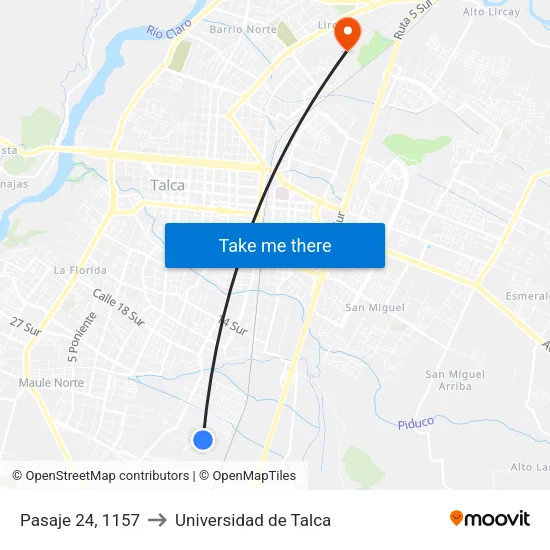 Pasaje 24, 1157 to Universidad de Talca map