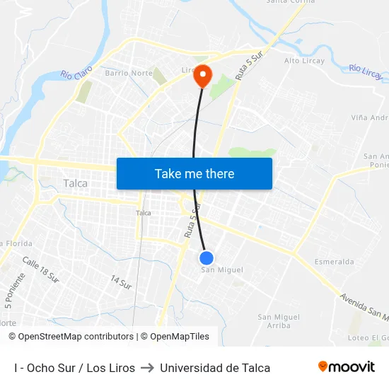I - Ocho Sur / Los Liros to Universidad de Talca map