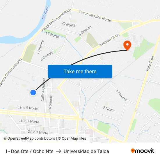 I - Dos Ote / Ocho Nte to Universidad de Talca map