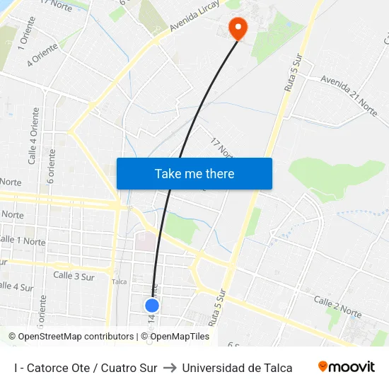 I - Catorce Ote / Cuatro Sur to Universidad de Talca map