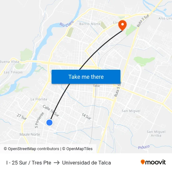 I - 25 Sur / Tres Pte to Universidad de Talca map