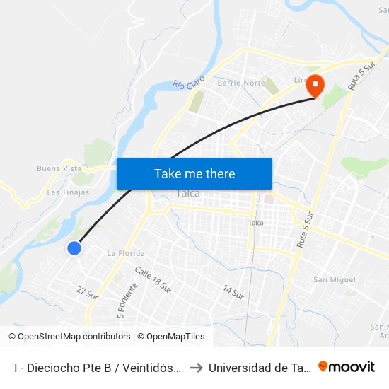 I - Dieciocho Pte B / Veintidós Sur to Universidad de Talca map