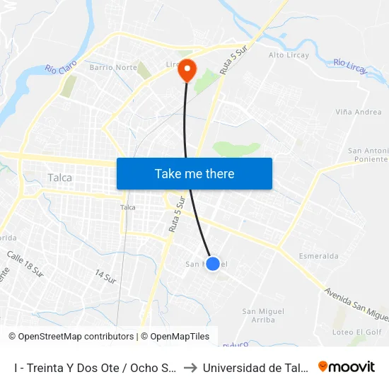 I - Treinta Y Dos Ote / Ocho Sur to Universidad de Talca map