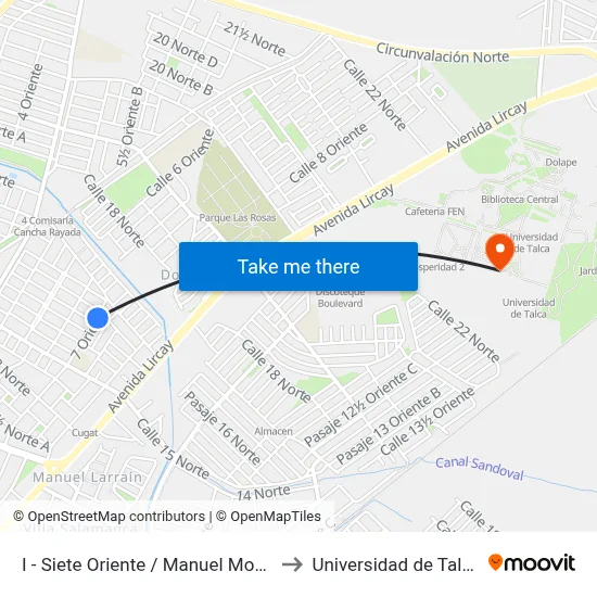 I - Siete Oriente / Manuel Montt to Universidad de Talca map
