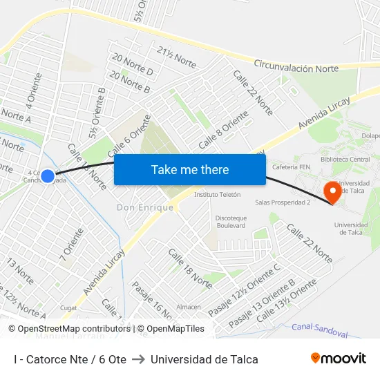 I - Catorce Nte / 6 Ote to Universidad de Talca map