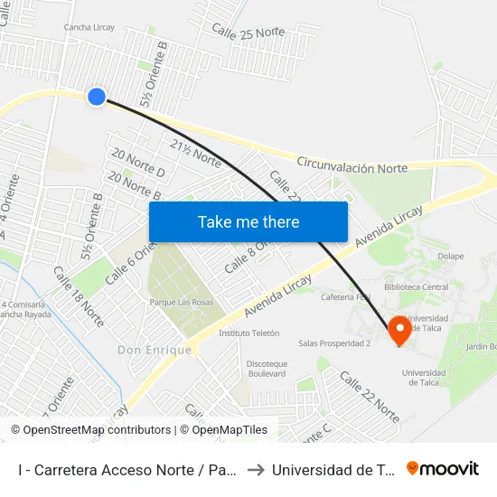 I - Carretera Acceso Norte / Parada I to Universidad de Talca map