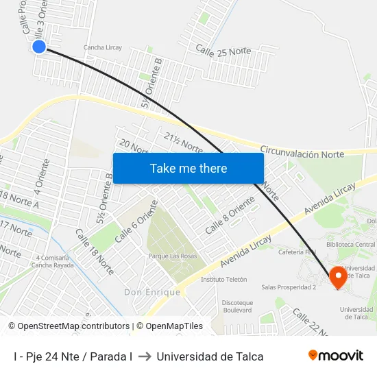 I - Pje 24 Nte / Parada I to Universidad de Talca map