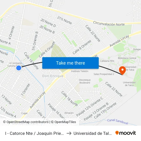 I - Catorce Nte / Joaquín Prieto to Universidad de Talca map