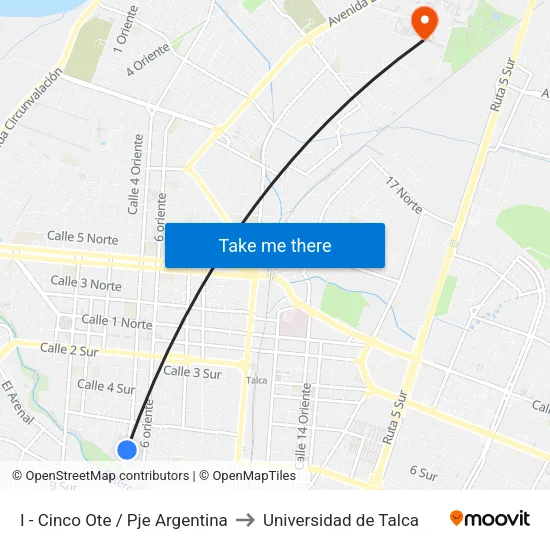 I - Cinco Ote / Pje Argentina to Universidad de Talca map