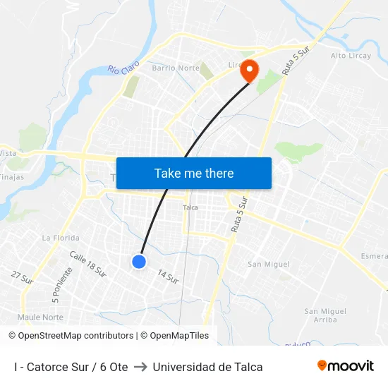 I - Catorce Sur / 6 Ote to Universidad de Talca map