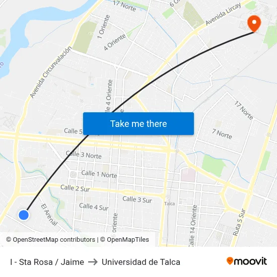 I - Sta Rosa / Jaime to Universidad de Talca map