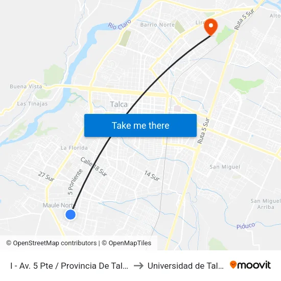 I - Av. 5 Pte / Provincia De Talca to Universidad de Talca map