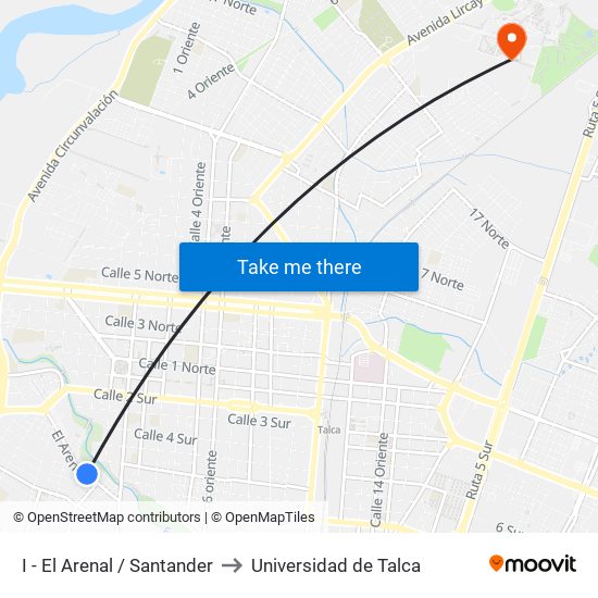 I - El Arenal / Santander to Universidad de Talca map