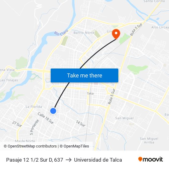 Pasaje 12 1/2 Sur D, 637 to Universidad de Talca map