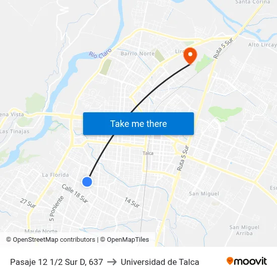 Pasaje 12 1/2 Sur D, 637 to Universidad de Talca map