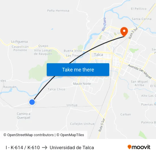 I - K-614 / K-610 to Universidad de Talca map