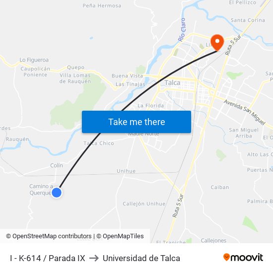 I - K-614 / Parada IX to Universidad de Talca map