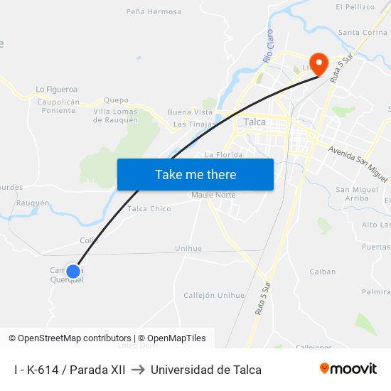 I - K-614 / Parada XII to Universidad de Talca map