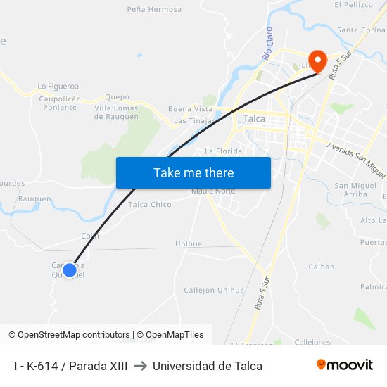 I - K-614 / Parada XIII to Universidad de Talca map