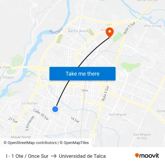 I - 1 Ote / Once Sur to Universidad de Talca map