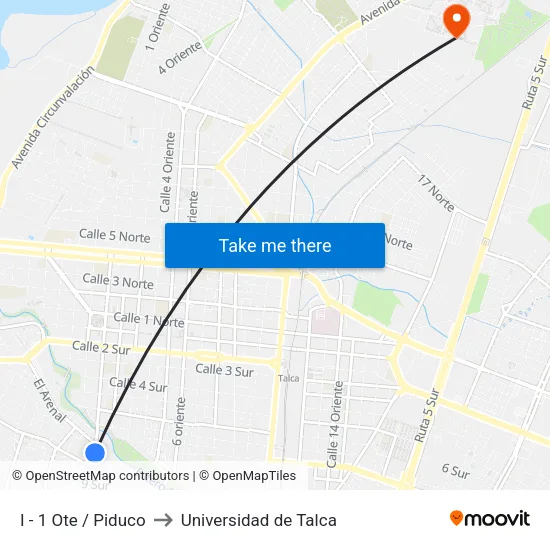 I - 1 Ote / Piduco to Universidad de Talca map