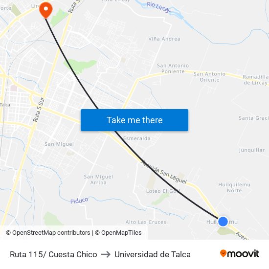 Ruta 115/ Cuesta Chico to Universidad de Talca map