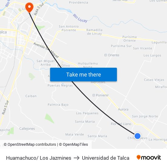 Huamachuco/ Los Jazmines to Universidad de Talca map