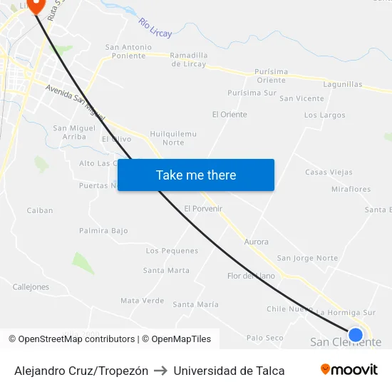 Alejandro Cruz/Tropezón to Universidad de Talca map