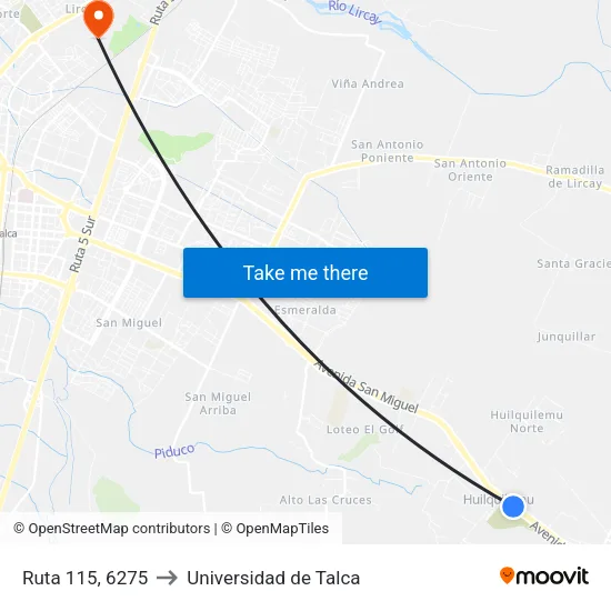Ruta 115, 6275 to Universidad de Talca map