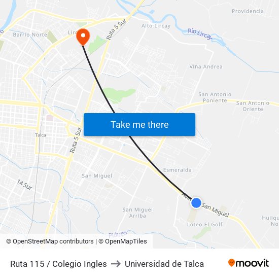 Ruta 115 / Colegio Ingles to Universidad de Talca map