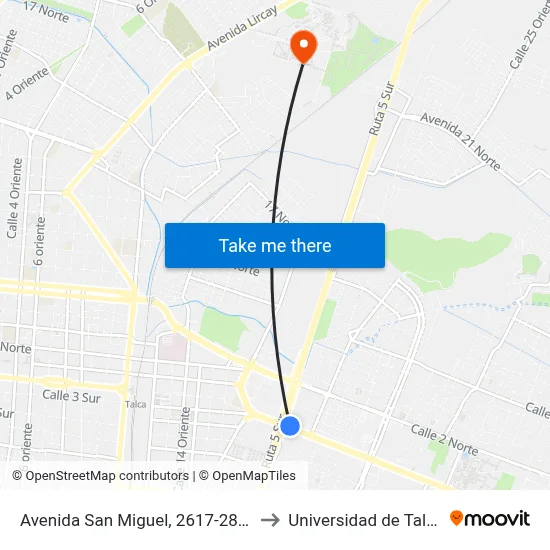 Avenida San Miguel, 2617-2867 to Universidad de Talca map