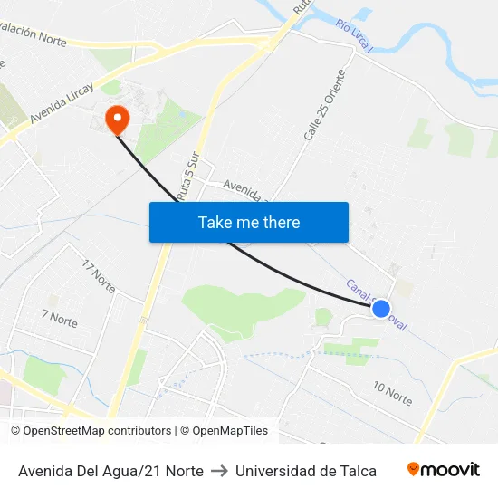 Avenida Del Agua/21 Norte to Universidad de Talca map