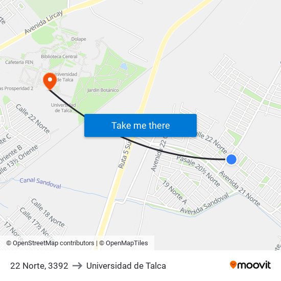 22 Norte, 3392 to Universidad de Talca map