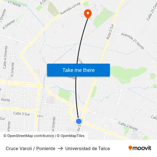 Cruce Varoli / Poniente to Universidad de Talca map