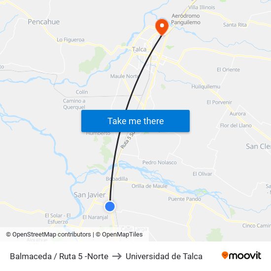 Balmaceda / Ruta 5 -Norte to Universidad de Talca map