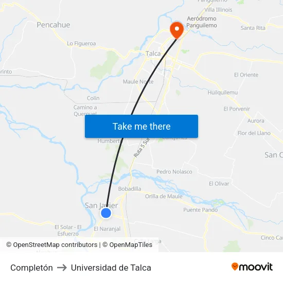 Completón to Universidad de Talca map