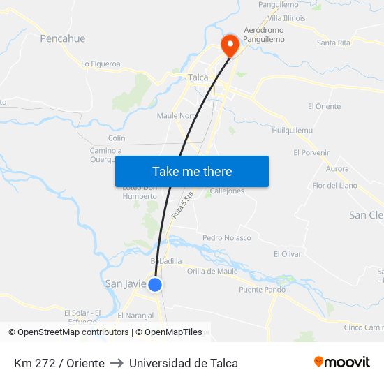 Km 272 / Oriente to Universidad de Talca map