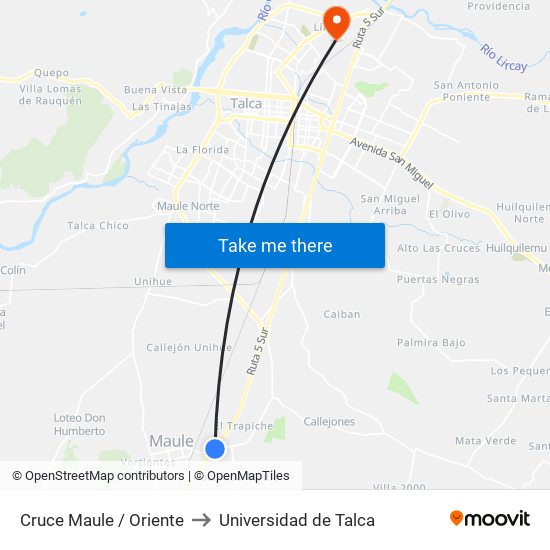 Cruce Maule / Oriente to Universidad de Talca map