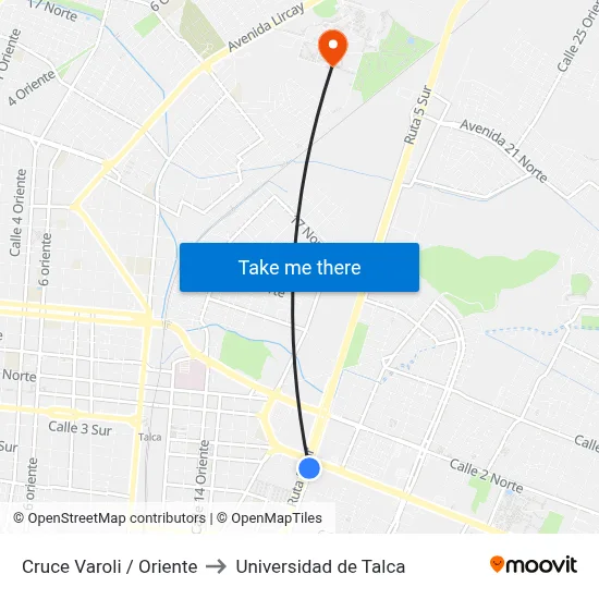 Cruce Varoli / Oriente to Universidad de Talca map