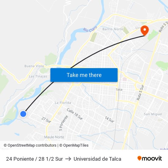 24 Poniente / 28 1/2 Sur to Universidad de Talca map